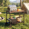 Outdoor Grill Cart, 2-Tier Pizza Oven Stand, BBQ Stand with Beverage Holder, Hooks, Wheels, Black and Brown