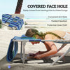 Tanning Chair with Face Hole and Side Table, Folding Outdoor Lounge Chair with Carry Straps, Side Pocket, Blue Stripe