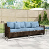 PE Wicker Outdoor Couch Sofa, 4-Seater Modular Patio Furniture Lounge Set with 2 Loveseats, Cushions, Pillows, Blue