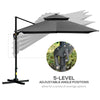 10' x 10' Cantilever Patio Umbrella, Double Top Square Offset Umbrella with 360° Rotation, 5 Adjustable Tilt Angles, Umbrella Cover, Aluminum Pole and Ribs