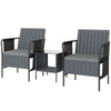 3 Piece Wicker Patio Furniture Set, Outdoor Bistro Set, Side Pockets, Mesh Seat, 2 Tier Glass Table, Cushions, Black