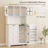 Kitchen Pantry Cabinet with Charging Station, 7 Gallon Trash Can Cabinet, Adjustable Shelves and Acrylic Doors, White