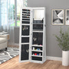 Mirror Jewelry Cabinet Armoire, Lockable Jewelry Organizer with Full-Length Mirror, LED Lights, Standing Jewelry Armoire in White Wood