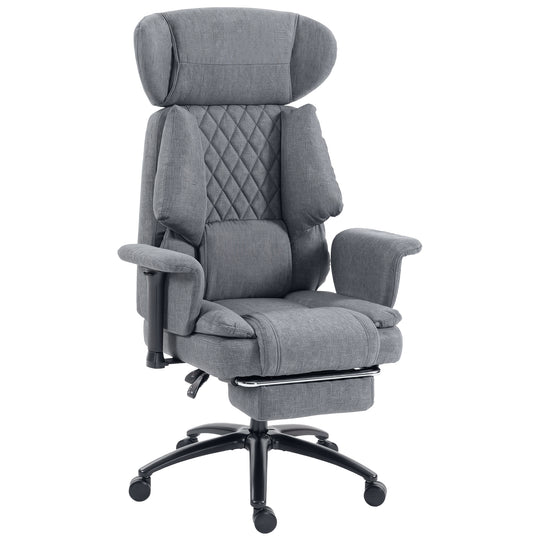 495LBS Heavy Duty Office Chair with Footrest, Lumbar Support, Spring Cushion, Height Adjustable, Grey