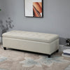 Rectangular Entry Bench, Tufted Upholstered Linen Fabric Wood Feet Storage Ottoman Bench, CW