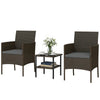 Wicker Bistro Set, 3 Piece Patio Furniture Set with 2-Tier Glass Top Table, Cushions for Balcony, Porch, Dark Grey