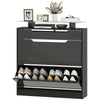 High Gloss Shoe Cabinet with 2 Flip Drawers and Adjustable Shelves, Narrow Shoe Storage Cabinet with Glass Top, Black