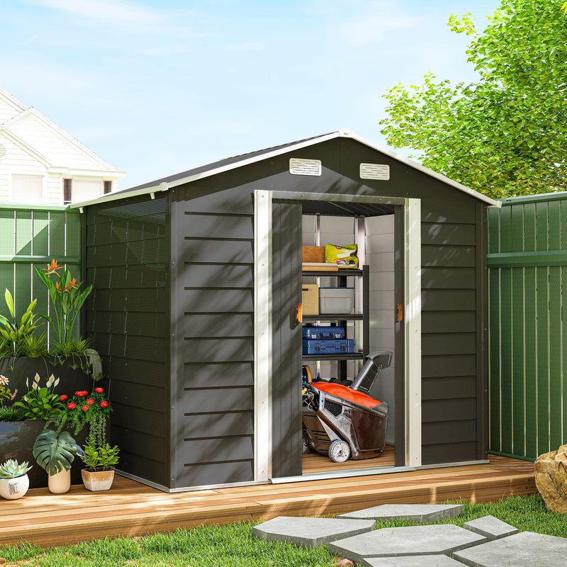 7.7' x 6.5' Outdoor Metal Garden Shed House Hut Gardening Tool Storage with Ventilation