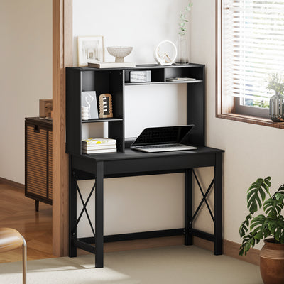 Computer Desk with Hutch, Home Office Table with Storage Shelves and Open Compartments for Writing, Work, Black