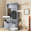 3-In-1 Hall Tree w/ Coat Rack, Shoe Storage and Bench Seat, Entryway Bench w/ 4 Hooks for Hallway, Living Room, White
