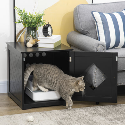 Cat Litter Box Enclosure End Table, Indoor Cat Washroom with Magnetic Door, Hidden Litter Box Nightstand with Large Tabletop, Easy Assembly, Black
