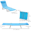 Outdoor Lounge Chair, Portable Adjustable Reclining Seat Folding Chaise Lounge Patio Camping Beach Tanning Chair Bed with Pillow, Blue
