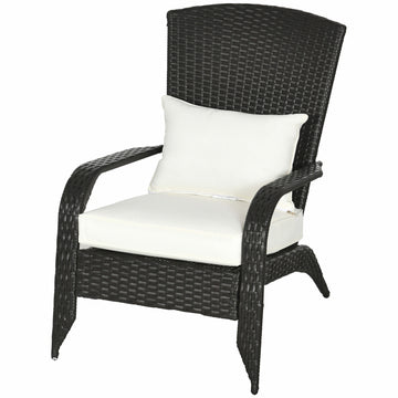Patio Wicker Adirondack Chair, Outdoor Rattan Muskoka Chair with Cushions for Patio, Garden, Backyard, Cream