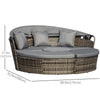 4 Pieces Outdoor Daybed with Retractable Canopy, PE Rattan Wicker Round Sofa Day Bed, Patio Sectional Conversation Furniture Set with Cushions and Pillows