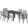 7 Pieces Outdoor Dining Set, Aluminum Patio Table and Chairs Set for 6 with Extendable Tabletop and Stackable Chairs