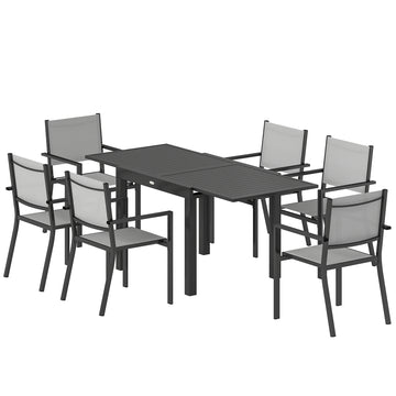 7 Pieces Outdoor Dining Set, Aluminum Patio Table and Chairs Set for 6 with Extendable Tabletop and Stackable Chairs