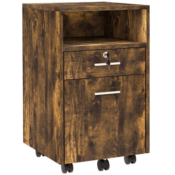 Small Filing Cabinet with 2 Drawers, Lockable Home Office Storage Cabinets on Wheels for A4, Letter Size, Rustic Brown