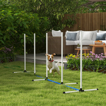 2PCs Dog Agility Kit with Weave Poles, Spray Water Tube, Whistle, Carry Bag, White
