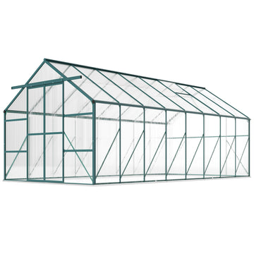 16' x 8' Aluminum Polycarbonate Greenhouse Walk-in Garden Greenhouse Kit with Adjustable Roof Vent, Rain Gutter and Sliding Door for Winter