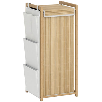 Bamboo Laundry Hamper with Removable Drawstring Bag and Side Storage Pockets, 19.8 Gal, Natural