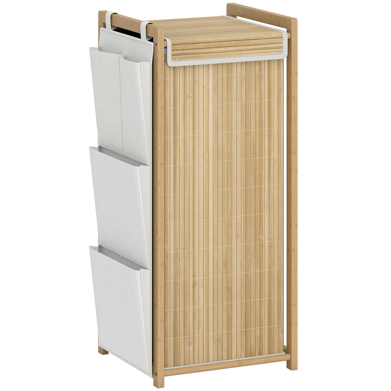 Bamboo Laundry Hamper with Removable Drawstring Bag and Side Storage Pockets, 19.8 Gal, Natural