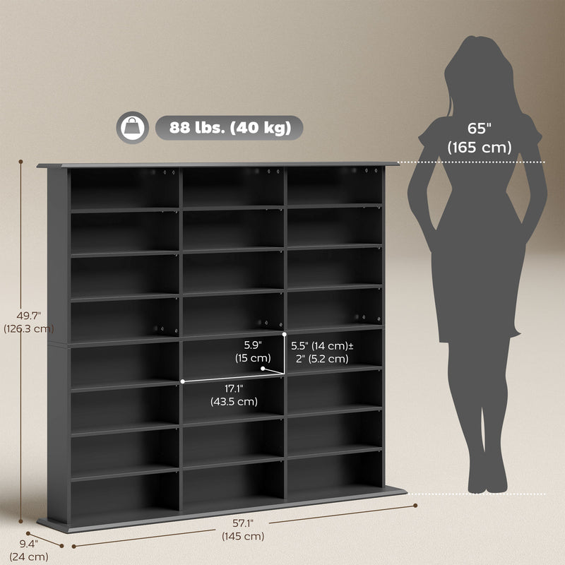 Media Storage Cabinet, 8-Tier DVD Shelf with 18 Adjustable Shelves, Holds 1032 CDs, 594 DVDs or Blu-rays, White