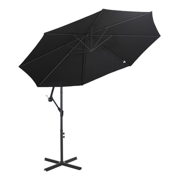 9.7ft Offset Patio UmbrellaCantilever Parasol with Crank Handle, 8 Ribs and Cross Base for Outdoor, Sun Shade, Black