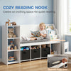 Qaba Kids Storage Shelf with Reading Nook, Toy Storage Organizer with Seat Cushion, 3 Fabric Drawers for Playroom, Nursery