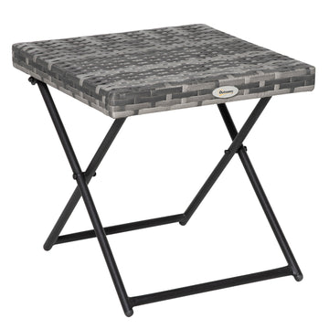 Rattan Coffee Table Folding Patio Outdoor Side Table Wicker for Balcony, Porch, Poolside, 15.75