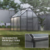 6' x 12' x 6.5' Walk-in Greenhouse, Polycarbonate Greenhouse with Adjustable Roof Vent, Base, Sliding Door, Grey