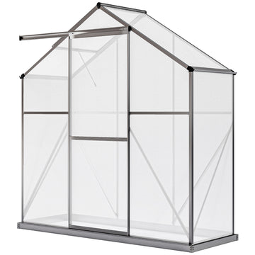 6' x 2.5' Walk-in Polycarbonate Greenhouse Aluminium Green House with Sliding Door, 5-Level Roof Vent, Rain Gutter