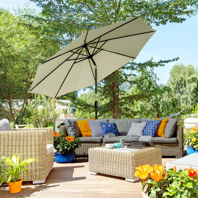 10' x 8' Round Market Umbrella, Patio Umbrella, Outdoor Parasol with Crank Handle, Tilt for Garden, Bench, Lawn, Beige