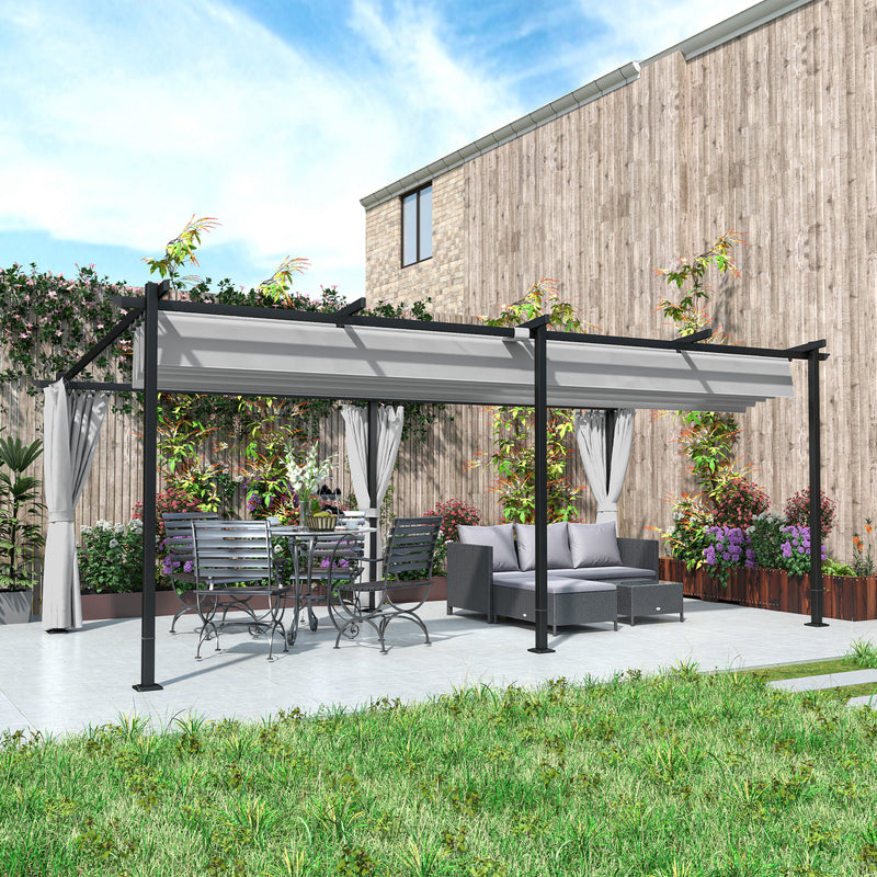 10' x 20' Metal Retractable Pergola Canopy with Sidewalls, Outdoor Gazebo UPF30+ Sun Shade Shelter for Garden, Deck, Light Grey