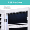 Mirror Jewelry Cabinet Armoire with LED Lights and 2 Keys, Wall Door Mounted Jewelry Organizer, Lockable Full-length Mirror, Wood Grain Grey