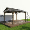 13' x 11' Hardtop Gazebo Canopy with Galvanised Metal Roof, Fir Wood Frame and Central Hook for Patio, Black Grey