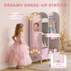 Qaba Kids Clothing Rack, Kids Wardrobe with Glowing Lights Mirror, Non-Woven Drawer and Shelves for Bedroom, Ages 3-8, Pink