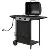 2+1 Burner Propane Gas BBQ Grill, Portable Gas Barbecue Grill with Side Burner, Thermometer, Lid, Side Table, Shelf, Spice Rack, Wheels, Grease Cup for Garden, Black