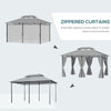 10' x 13' Patio Gazebo, Outdoor 2-Tiers Garden Canopy Yard Sunshade Shelter with Curtains, Dark Grey