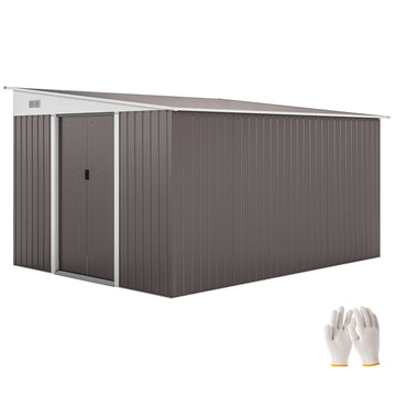 11' x 9' Steel Garden Storage Shed, Outdoor Metal Tool House with Double Sliding Doors & 2 Air Vents