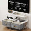 TV Stand with Charging Station, TV Table with 2 Foldable Linen Drawers and Open Shelf for 47 Inch Television, White