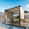 12' x 10' Outdoor Patio Gazebo Pergola with Retractable Canopy Roof, Steel Frame with Stakes, Unique Design, Light Brown