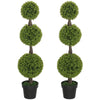 Set of 2 Artificial Ball Boxwood Topiary Trees, Fake Plants in Pots for Indoor Outdoor Decor, Green