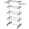 Garment Drying Rack Stainless Steel Folding Clothes Hanging Rack with Side Wings Castors for Indoor Outdoor Grey