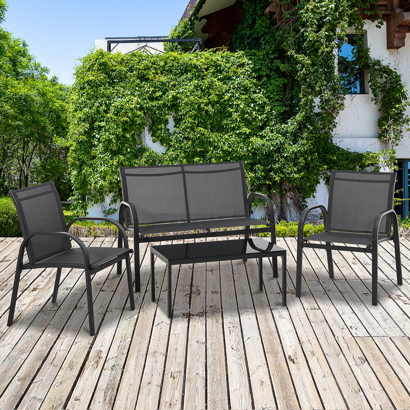 4-Piece Patio Furniture Set Garden Conversation Set with Loveseat, Single Chairs and Coffee Table for Backyard Poolside Balcony