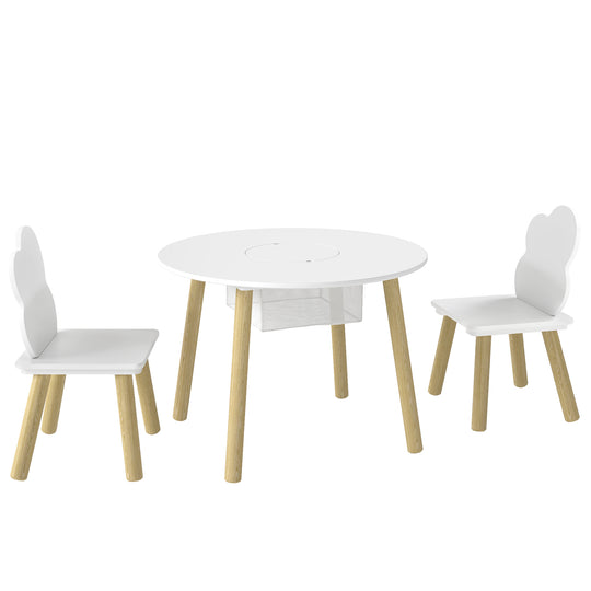 3 Pieces Kids Table and Chair Set, Activity Table and Chair Set with Cloud-Shaped Chairs, Mesh Bag