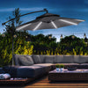 10FT Cantilever Patio Umbrella with Lights Solar Powered Offset Umbrella with Crank and Cross Base for Deck Light Grey