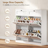 Shoe Cabinet with 2 Large Flip Drawers, Farmhouse Narrow Shoe Storage Cabinet with 2 Top Compartments, White