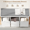 Shoe Storage Bench, Linen-Look Entryway Bench with 3 Removable Drawers and Padded Seat Cushion for Hallway, White