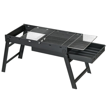 Portable Charcoal Grill with Pull-Out Charcoal Basin, Folding Tabletop Barbecue, Compact Camping BBQ, Black