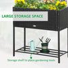 Rattan Raised Garden Boxes, Elevated Flower Beds with Storage Shelf for Herbs, Flowers, Vegetables, Black